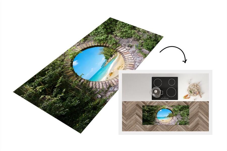 KitchenYeah Keukenloper Loper keuken Strand Zee Doorkijk Zomer 120x50 cm Keukenloper vinyl