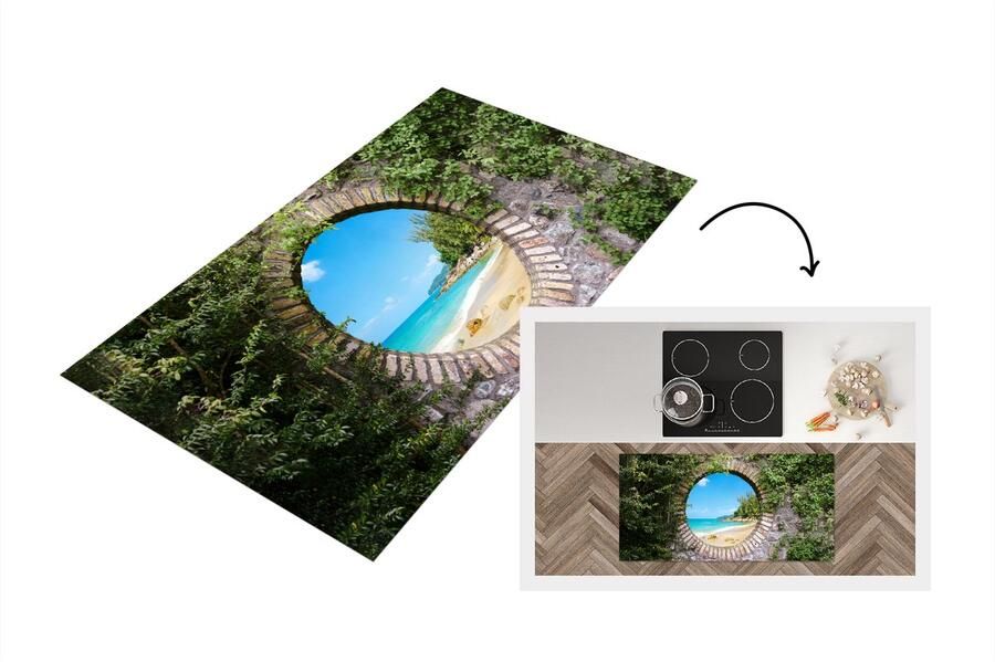 KitchenYeah Keukenloper Loper keuken Strand Zee Doorkijk Zomer 120x60 cm Keukenloper vinyl