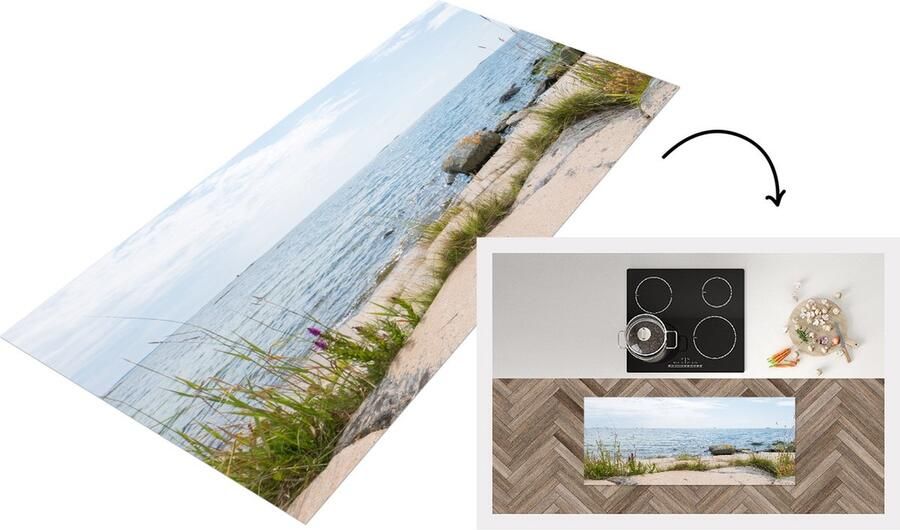 KitchenYeah Keukenloper Loper keuken Strand Zee Keien 120x50 cm Keukenloper vinyl