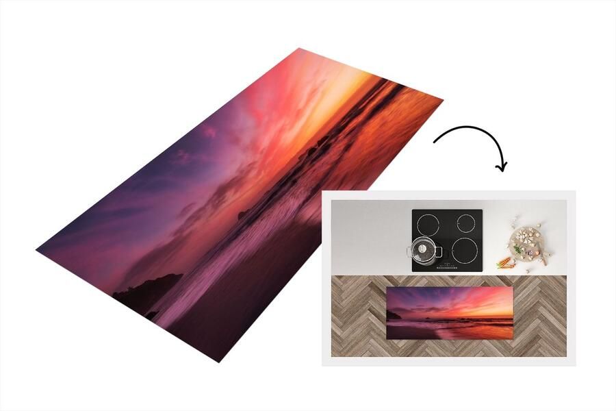 KitchenYeah Keukenloper Loper keuken Strand Zee Natuur Avond 120x50 cm Keukenloper vinyl