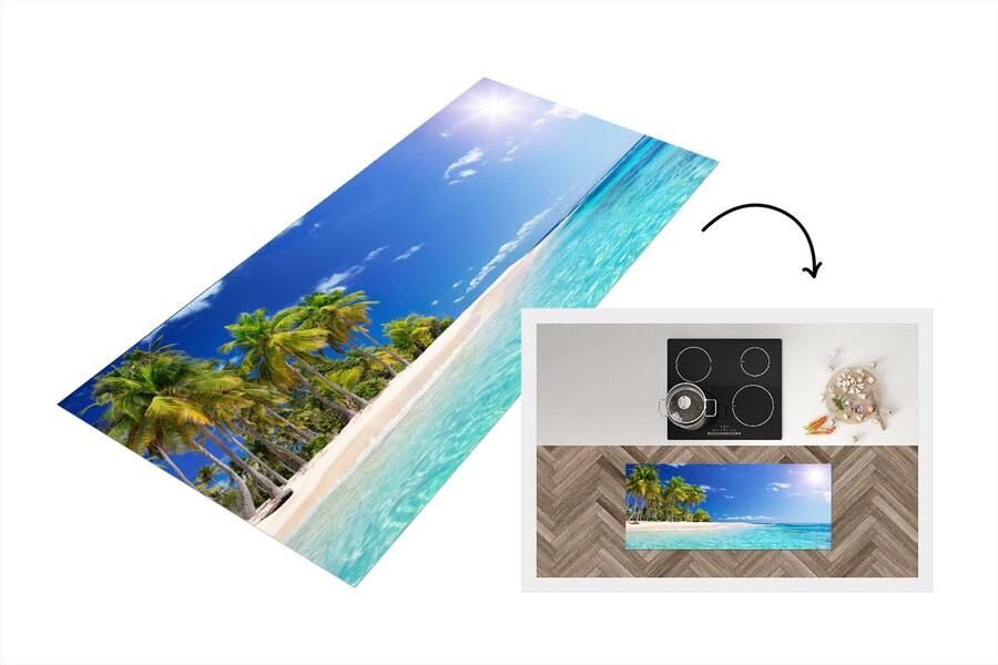 KitchenYeah Keukenloper Loper keuken Strand Zee Palmboom 120x50 cm Keukenloper vinyl