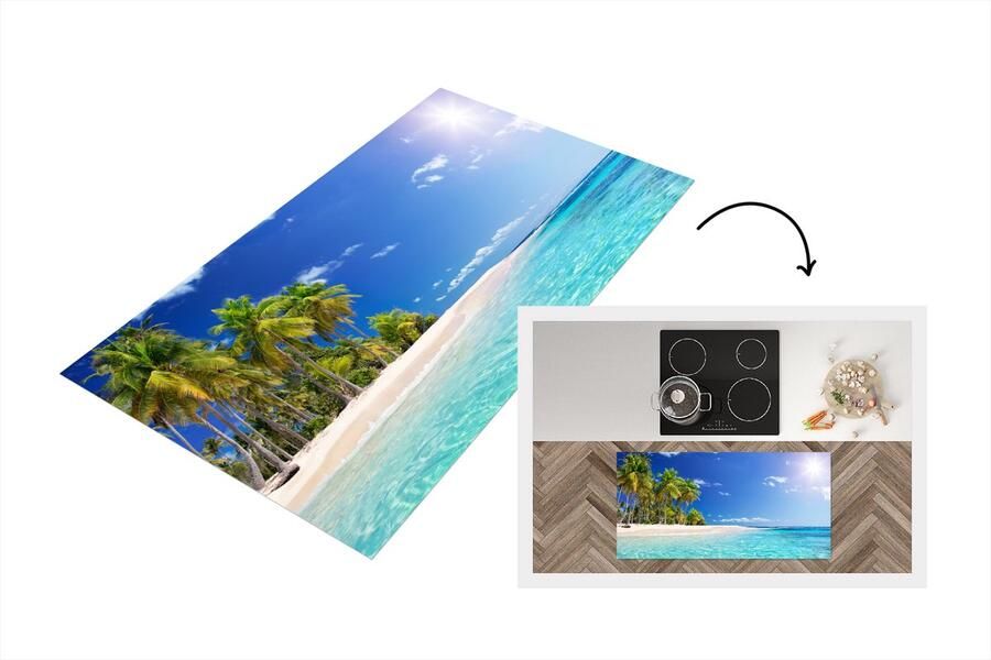 KitchenYeah Keukenloper Loper keuken Strand Zee Palmboom 120x60 cm Keukenloper vinyl