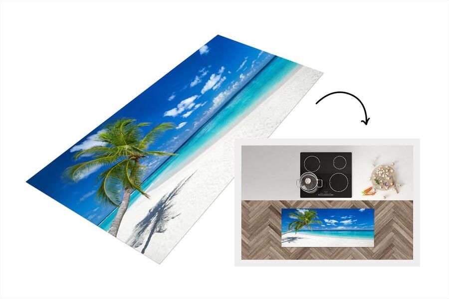KitchenYeah Keukenloper Loper keuken Strand Zee Palmboom Eiland 120x50 cm Keukenloper vinyl