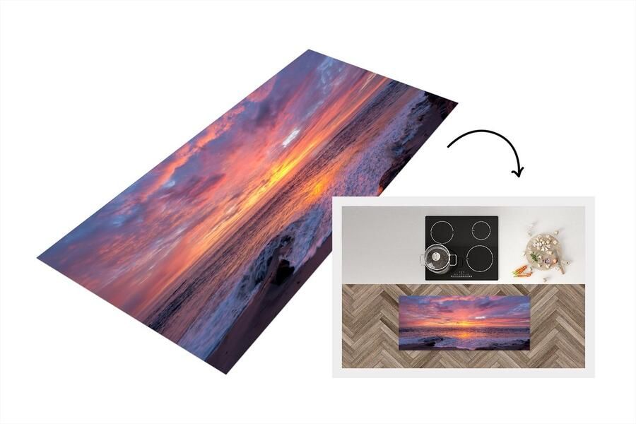 KitchenYeah Keukenloper Loper keuken Strand Zee Zonsondergang 120x50 cm Keukenloper vinyl