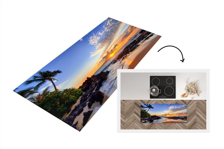 KitchenYeah Keukenloper Loper keuken Strand Zee Zonsondergang Hawaii 120x50 cm Keukenloper vinyl
