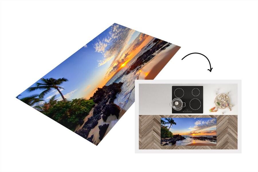 KitchenYeah Keukenloper Loper keuken Strand Zee Zonsondergang Hawaii 120x60 cm Keukenloper vinyl
