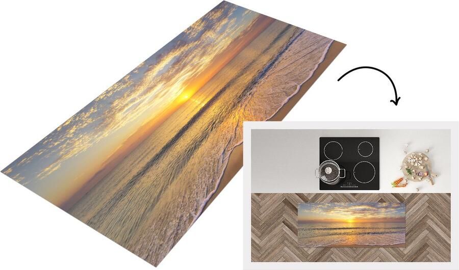 KitchenYeah Keukenloper Loper keuken Strand Zonsondergang Zee 120x50 cm Keukenloper vinyl