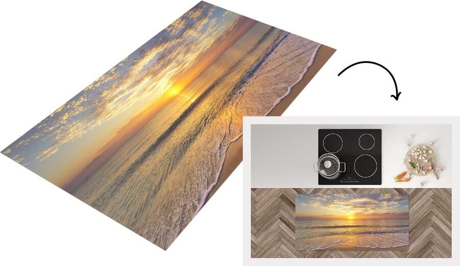 KitchenYeah Keukenloper Loper keuken Strand Zonsondergang Zee 120x60 cm Keukenloper vinyl