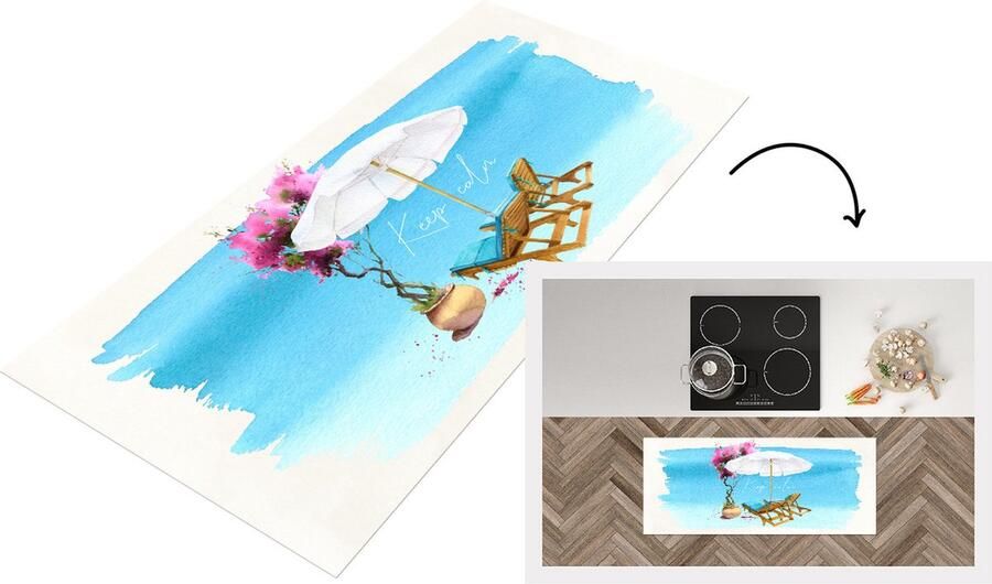 KitchenYeah Keukenloper Loper keuken Strandstoel Parasol Bloemen Aquarel 120x50 cm Keukenloper vinyl