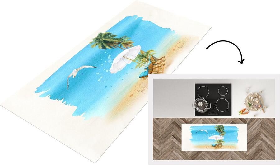 KitchenYeah Keukenloper Loper keuken Strandstoel Parasol Vogel Palm 120x50 cm Keukenloper vinyl