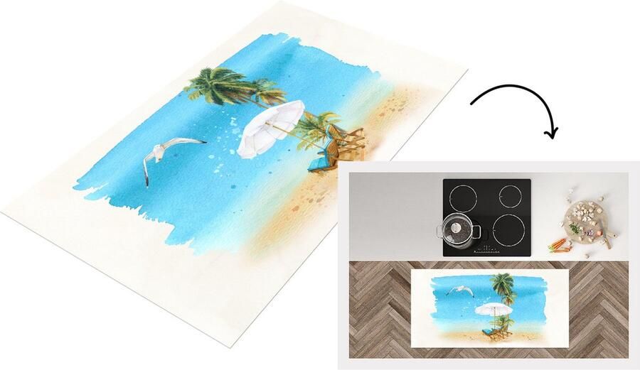 KitchenYeah Keukenloper Loper keuken Strandstoel Parasol Vogel Palm 120x60 cm Keukenloper vinyl