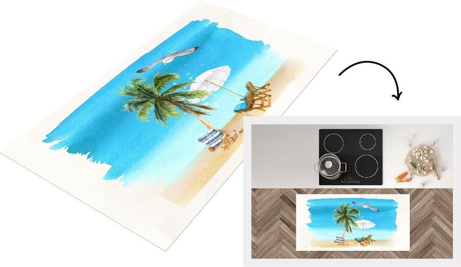 KitchenYeah Keukenloper Loper keuken Strandstoel Parasol Vogel Waterverf 120x60 cm Keukenloper vinyl