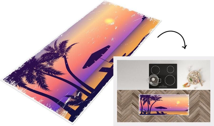 KitchenYeah Keukenloper Loper keuken Strandstoel Parasol Zand Nacht 120x50 cm Keukenloper vinyl