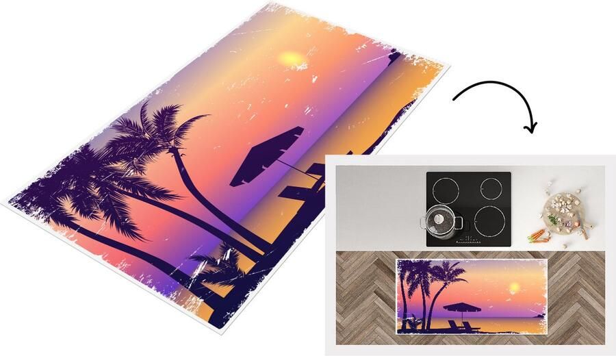 KitchenYeah Keukenloper Loper keuken Strandstoel Parasol Zand Nacht 120x60 cm Keukenloper vinyl