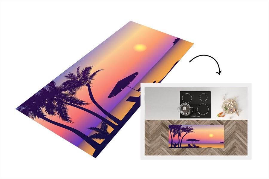 KitchenYeah Keukenloper Loper keuken Strandstoel Parasol Zomer Illustratie 120x50 cm Keukenloper vinyl