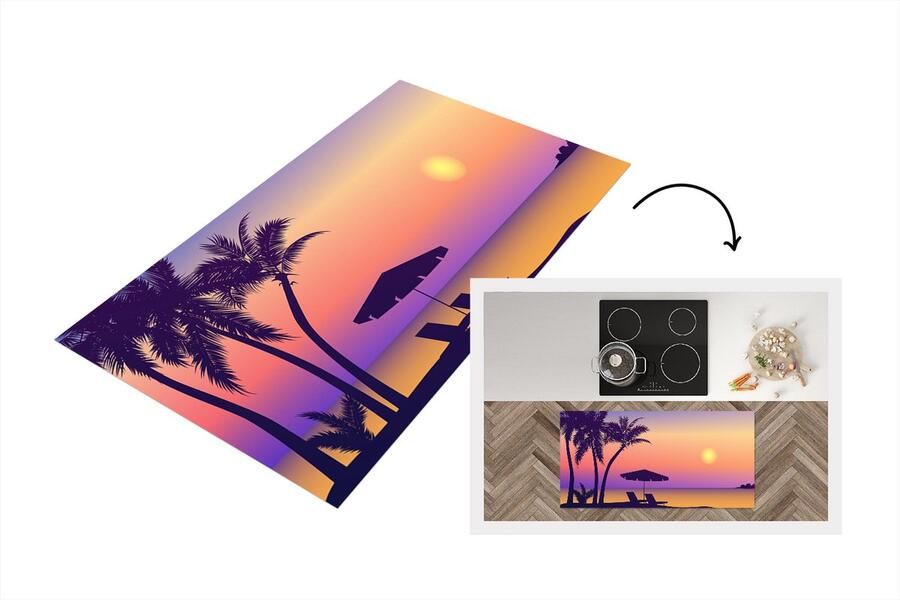 KitchenYeah Keukenloper Loper keuken Strandstoel Parasol Zomer Illustratie 120x60 cm Keukenloper vinyl