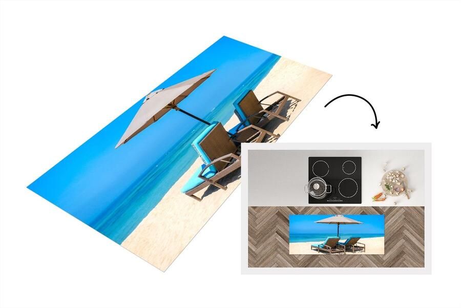 KitchenYeah Keukenloper Loper keuken Strandstoel Parasol Zomer Zee 120x50 cm Keukenloper vinyl