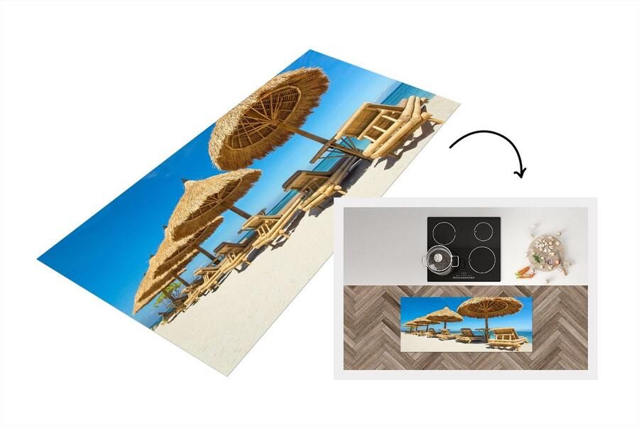 KitchenYeah Keukenloper Loper keuken Strandstoel Strand Parasol Zee Zomer 120x50 cm Keukenloper vinyl