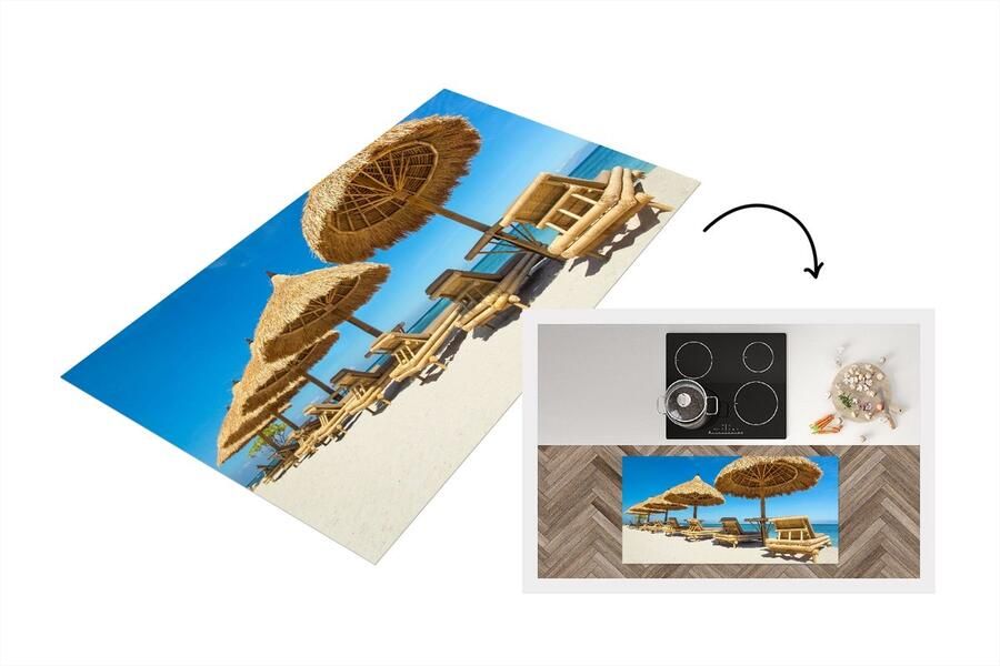 KitchenYeah Keukenloper Loper keuken Strandstoel Strand Parasol Zee Zomer 120x60 cm Keukenloper vinyl