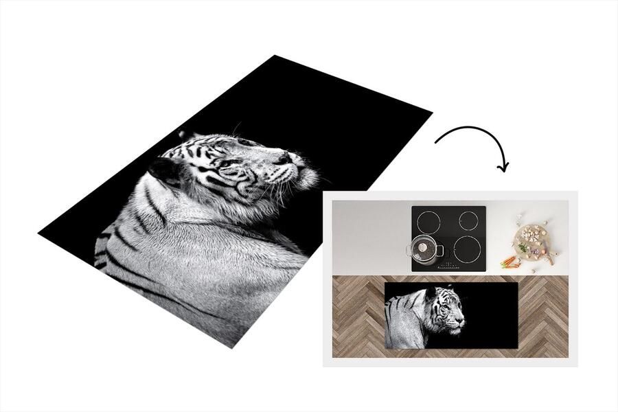 KitchenYeah Keukenloper Loper keuken Studio shot witte tijger op zwarte achtergrond in zwart-wit 120x60 cm Keukenloper vinyl