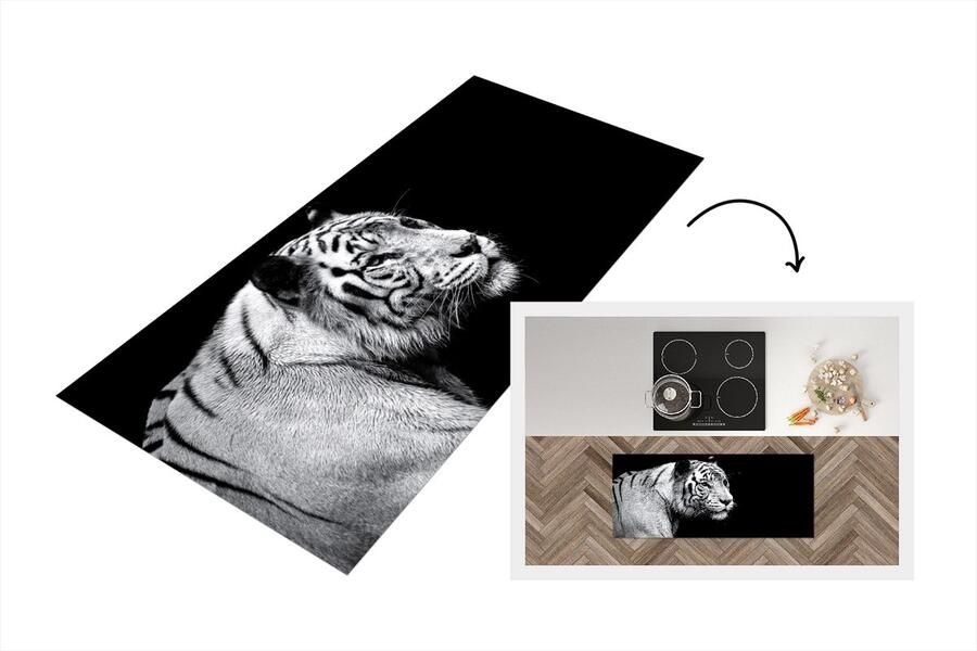 KitchenYeah Keukenloper Loper keuken Studio shot witte tijger op zwarte achtergrond in zwart-wit 120x50 cm Keukenloper vinyl