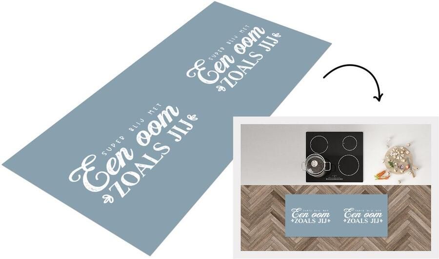 KitchenYeah Keukenloper Loper keuken 'Super blij met een oom zoals jij' Blauw Spreuken Quotes 120x50 cm Keukenloper vinyl