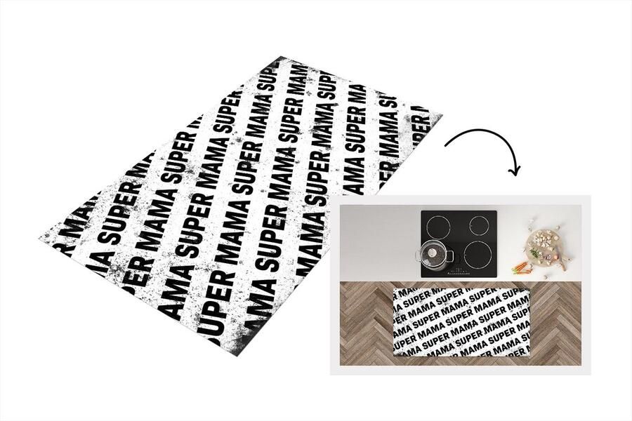 KitchenYeah Keukenloper Loper keuken Super mama Moederdag cadeautje Moederdag Vintage zwart wit 120x60 cm Keukenloper vinyl
