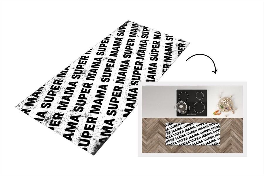 KitchenYeah Keukenloper Loper keuken Super mama Moederdag cadeautje Moederdag Vintage zwart wit 120x50 cm Keukenloper vinyl