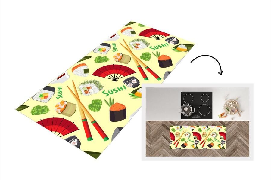KitchenYeah Keukenloper Loper keuken Sushi Japan Patronen 120x50 cm Keukenloper vinyl