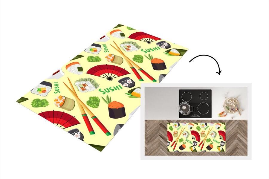 KitchenYeah Keukenloper Loper keuken Sushi Japan Patronen 120x60 cm Keukenloper vinyl