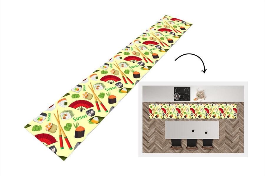 KitchenYeah Keukenloper Loper keuken Sushi Japan Patronen 300x50 cm Keukenloper vinyl