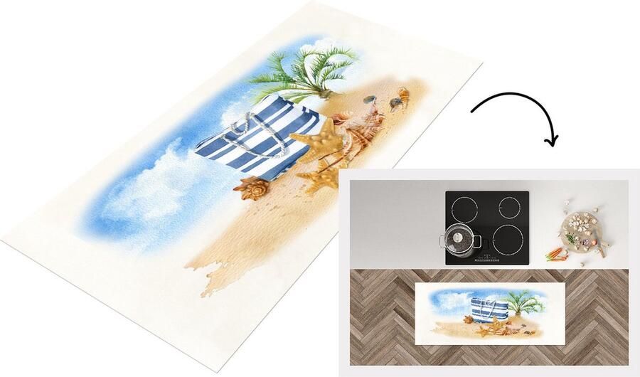 KitchenYeah Keukenloper Loper keuken Tas Schelpen Palmboom 120x50 cm Keukenloper vinyl