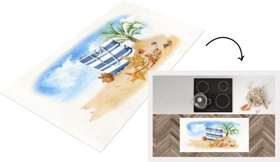 KitchenYeah Keukenloper Loper keuken Tas Schelpen Palmboom 120x60 cm Keukenloper vinyl