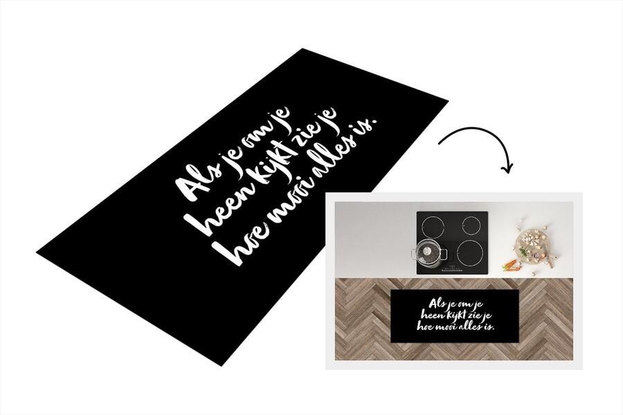 KitchenYeah Keukenloper Loper keuken Tekst Als je om je heen kijkt zie je hoe alles is Quotes 120x50 cm Keukenloper vinyl