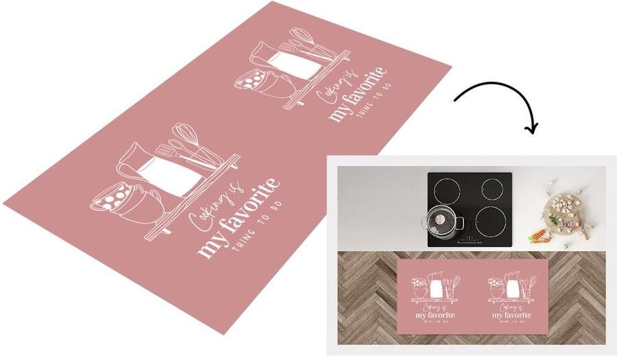KitchenYeah Keukenloper Loper keuken Tekst Koken Roze Keuken Hobby Cooking is my favorite thing to do Spreuken 120x60 cm Keukenloper vinyl