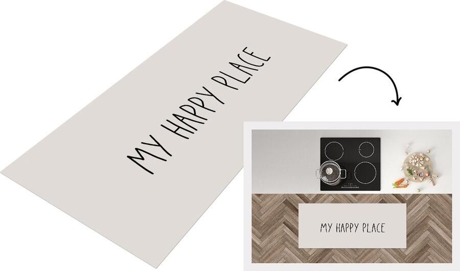 KitchenYeah Keukenloper Loper keuken Tekst Quotes My happy place Geluk 120x50 cm Keukenloper vinyl