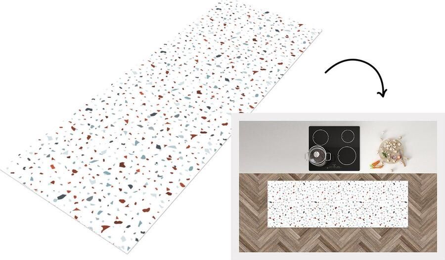 KitchenYeah Keukenloper Loper keuken Terrazzo Abstract Patroon 180x60 cm Keukenloper vinyl