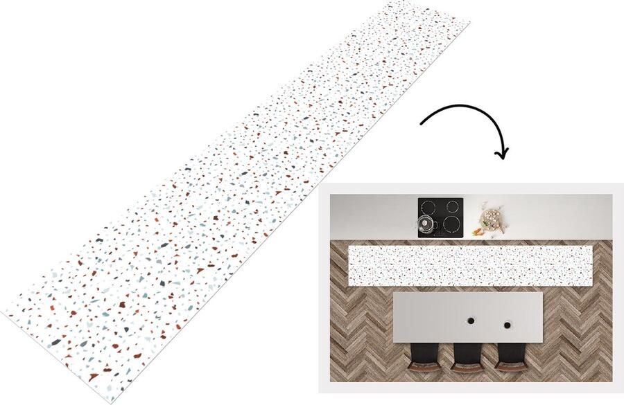 KitchenYeah Keukenloper Keukenmat Terrazzo Abstract Patroon 360x60 cm Keuken vloerkleed