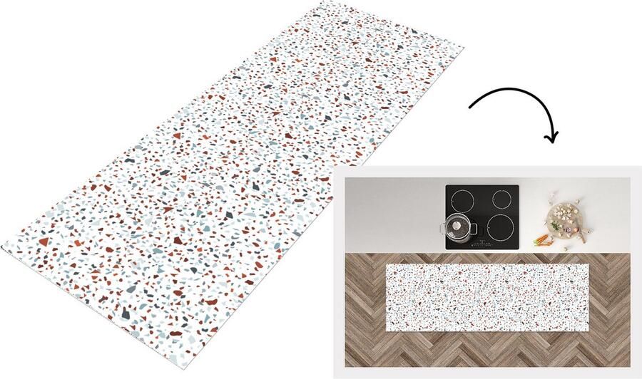KitchenYeah Keukenloper Loper keuken Terrazzo Design Grijs Bruin 150x50 cm Keukenloper vinyl
