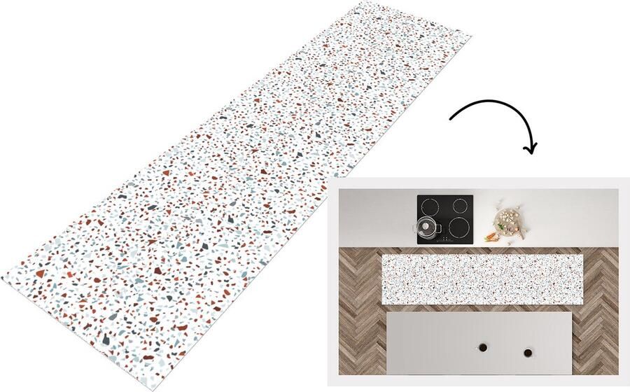 KitchenYeah Keukenloper Loper keuken Terrazzo Design Grijs Bruin 240x60 cm Keukenloper vinyl