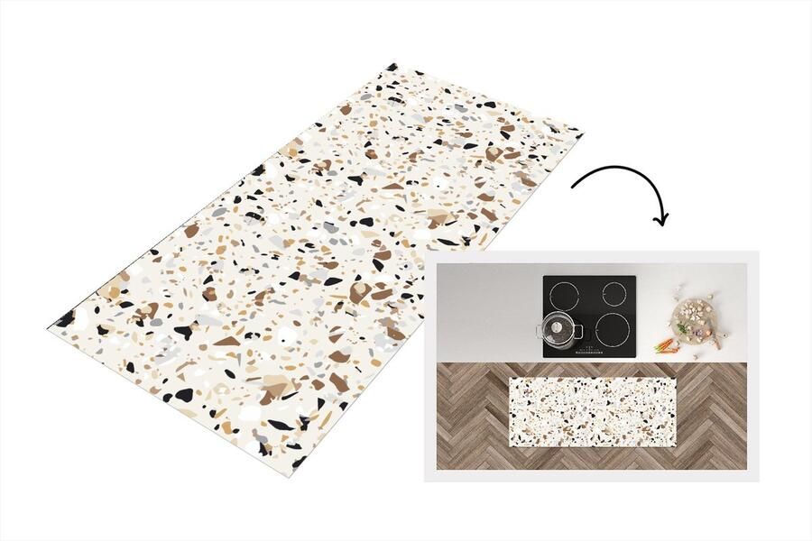 KitchenYeah Keukenloper Loper keuken Terrazzo Patronen Design 120x50 cm Keukenloper vinyl