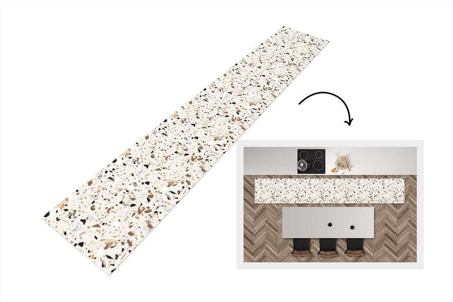 KitchenYeah Keukenloper Loper keuken Terrazzo Patronen Design 300x50 cm Keukenloper vinyl