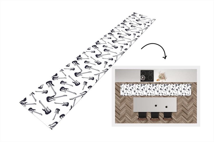 KitchenYeah Keukenloper Keukenmat Tiener Gitaar Muziek Patronen 360x60 cm Keuken vloerkleed