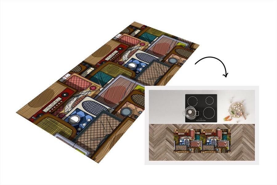 KitchenYeah Keukenloper Loper keuken Tieners Radio Patronen Retro 120x50 cm Keukenloper vinyl