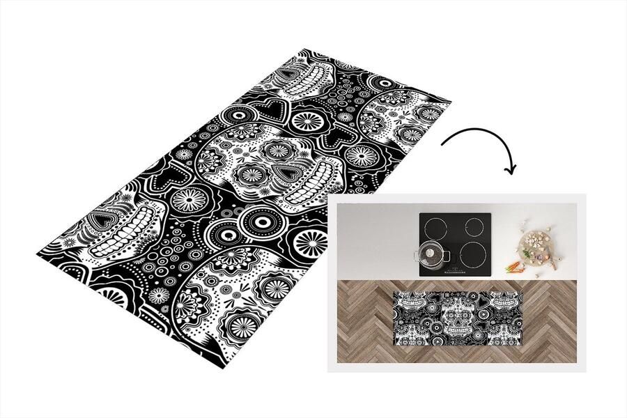 KitchenYeah Keukenloper Loper keuken Tieners Skull Bloemen Patronen 120x50 cm Keukenloper vinyl