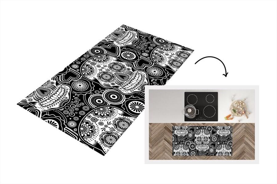 KitchenYeah Keukenloper Loper keuken Tieners Skull Bloemen Patronen 120x60 cm Keukenloper vinyl
