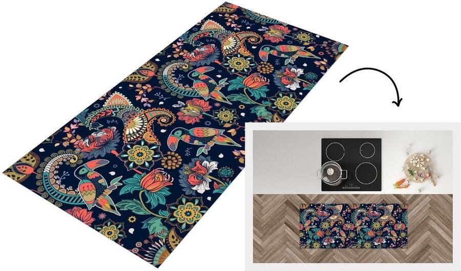 KitchenYeah Keukenloper Loper keuken Toekan Vogel Regenboog Jungle Patroon 120x50 cm Keukenloper vinyl
