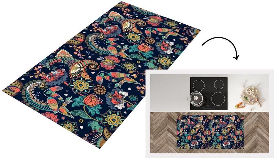 KitchenYeah Keukenloper Loper keuken Toekan Vogel Regenboog Jungle Patroon 120x60 cm Keukenloper vinyl