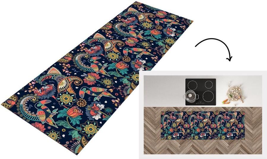 KitchenYeah Keukenloper Loper keuken Toekan Vogel Regenboog Jungle Patroon 180x60 cm Keukenloper vinyl