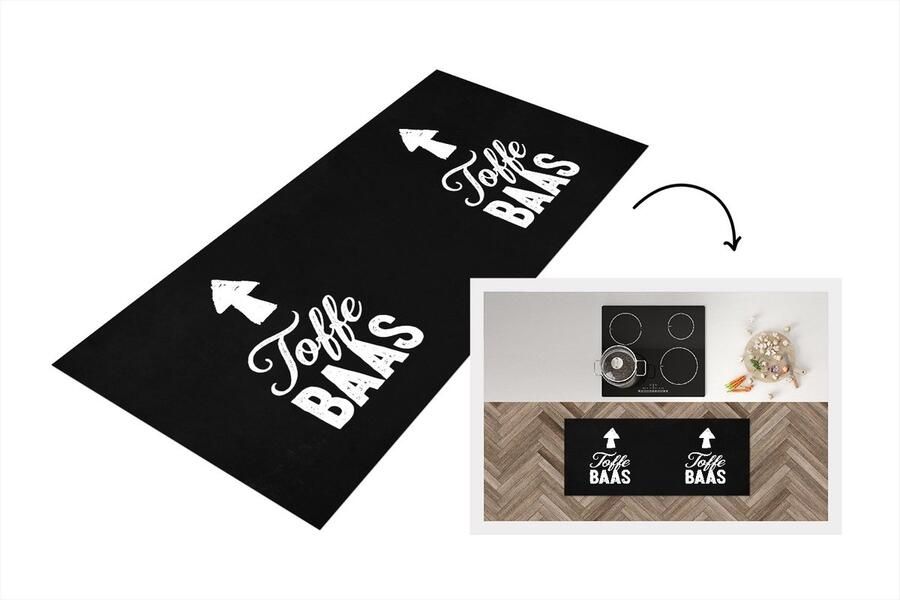 KitchenYeah Keukenloper Loper keuken Toffe baas Wit Quotes Zwart 120x50 cm Keukenloper vinyl